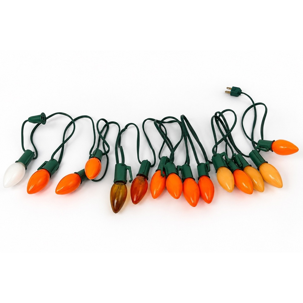 Vintage C7 Christmas Lights Orange Amber White Ceramic Halloween 15 Count Works!